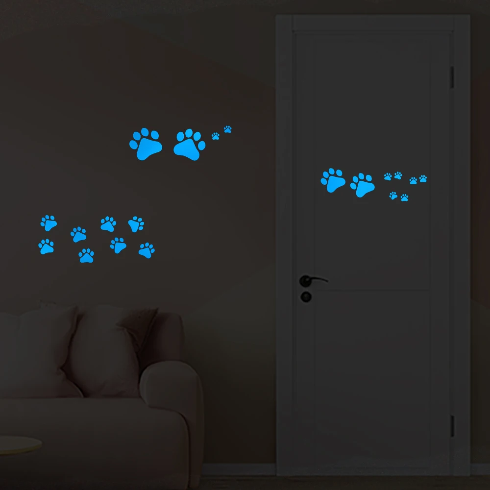 Glowing Cat Dog Paws Sticker Funny Cartoon Animal Footprints Wall Stickers Kids Room Children Bedroom Wardrobe Laptop DIY Decals