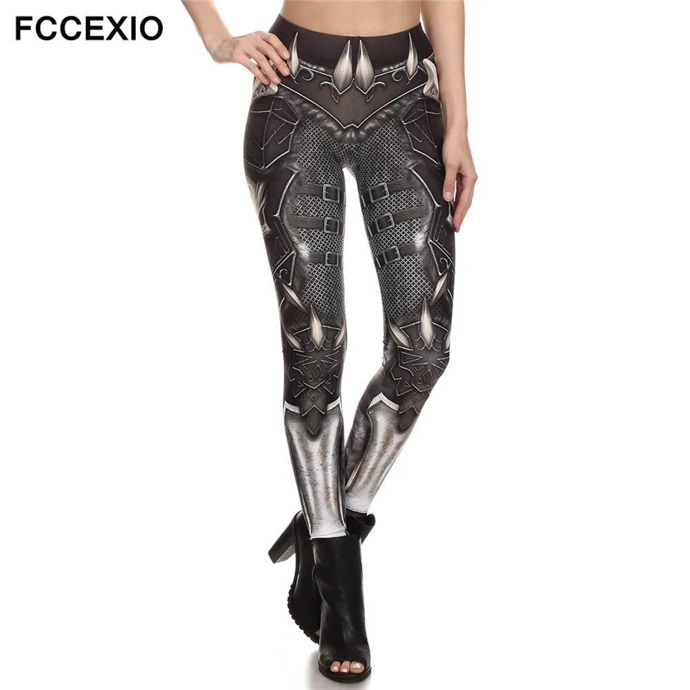 FCCEXIO Spring Fashion New Barbarian Skull 3D Printed Legins Women\'s Workout Leggings High Waist Fitness leggin Elastic Trousers