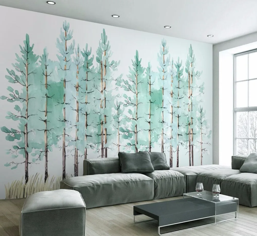 Custom size Wallpaper Modern Fashion Mint Green Fresh Woods TV Wall Background Home Decorative Mural 3d wallpaper