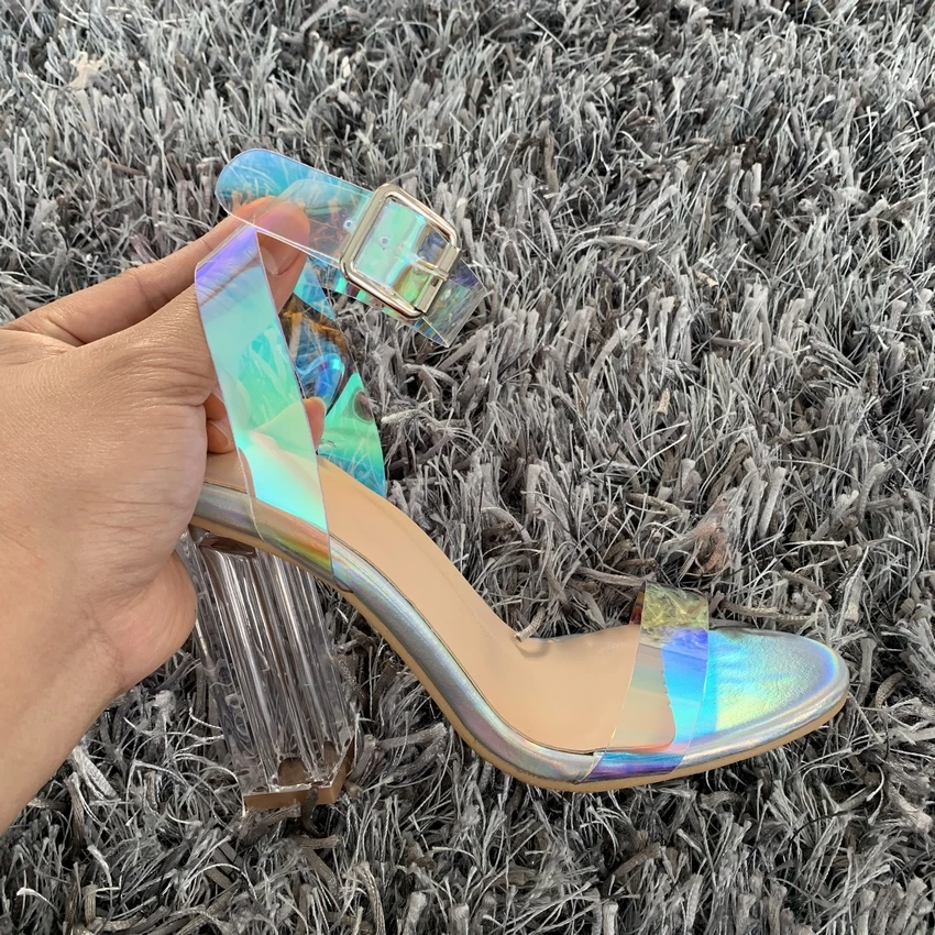 2023 Fashion PVC Women Sandals Summer Open Toed High Heels Women Transparent Heel Sandals Woman Party Shoes Discount Pumps 11CM