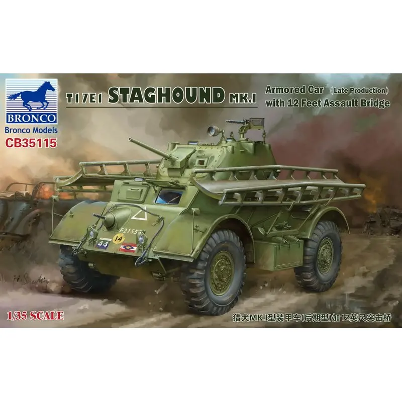 BRONCO CB35115 1/35 T17E1 Staghound MK.I Armored Car w/12 Feet Assault Bridge - Scale Model Kit