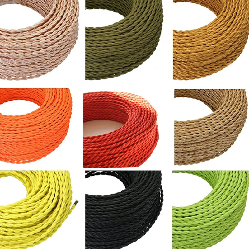 2*0.75mm Vintage Twisted Electrical Wire Beige Textile Cable Edison Vintage Lamp Cord Braided Retro Pendant Light Lamp Wire