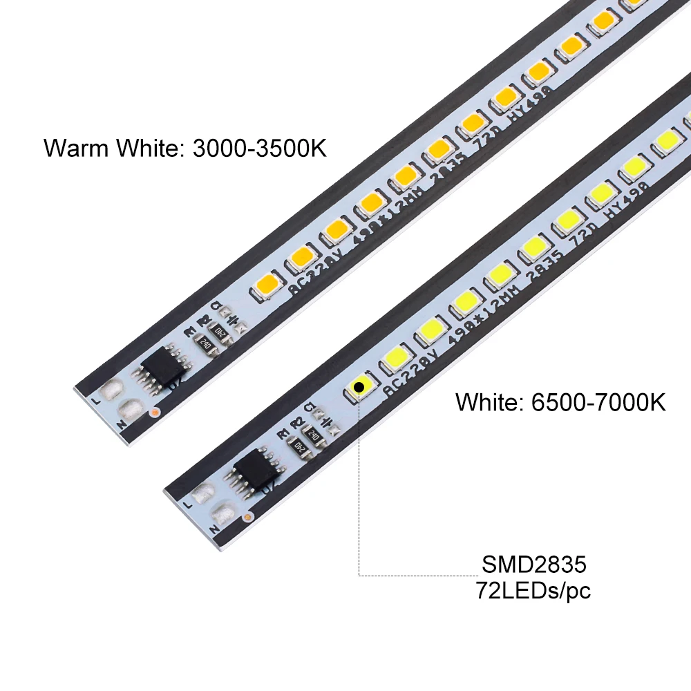 AC 220V LED Bar Light 49cm wysokiej jasności 2835 72 leds/pc LED twardy pasek biały ciepły biały 10 sztuk/partia