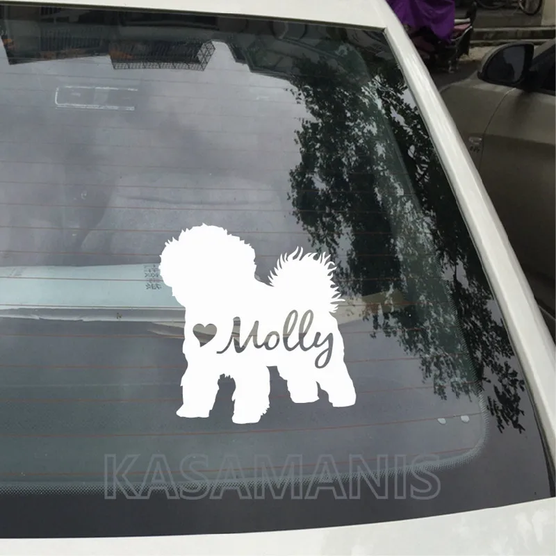 Adesivo in vinile per cani personalizzato Bella Bichon Frise Silhouette Decalcomanie Decorazioni artistiche, decalcomanie personalizzate con nome