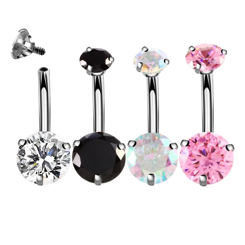 8 Pcs Surgical Steel Belly Button Rings Sexy Woman Belly Piercing Barbell CZ Zircon Navel Piercing Fashion Body Jewelry