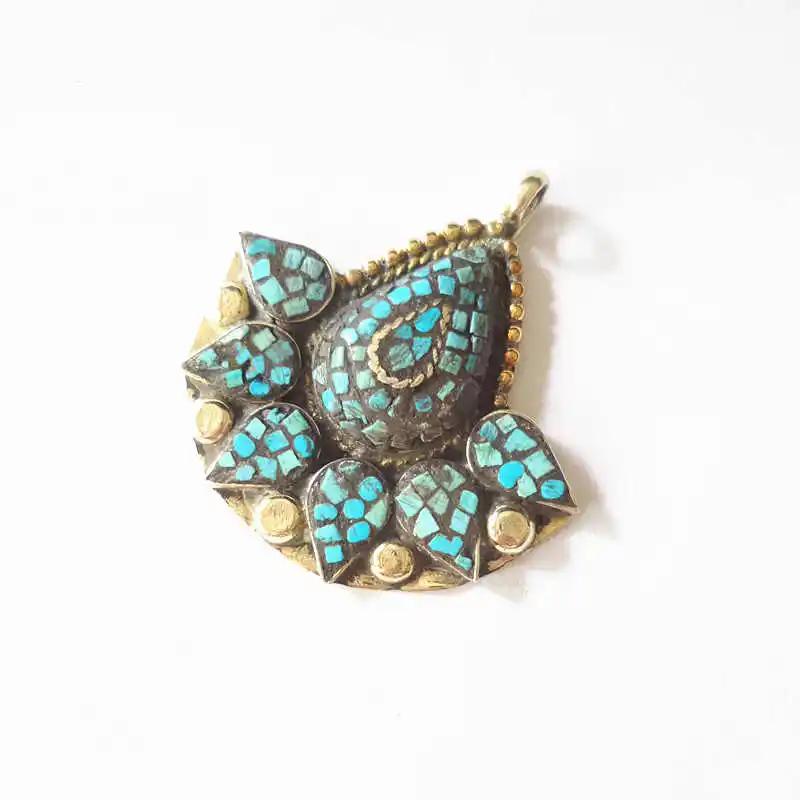 TBP356 Nepal Vintage Hand Jewelry Brass Inlay Turquoise Color Stone Tibetan Fashion Jewel