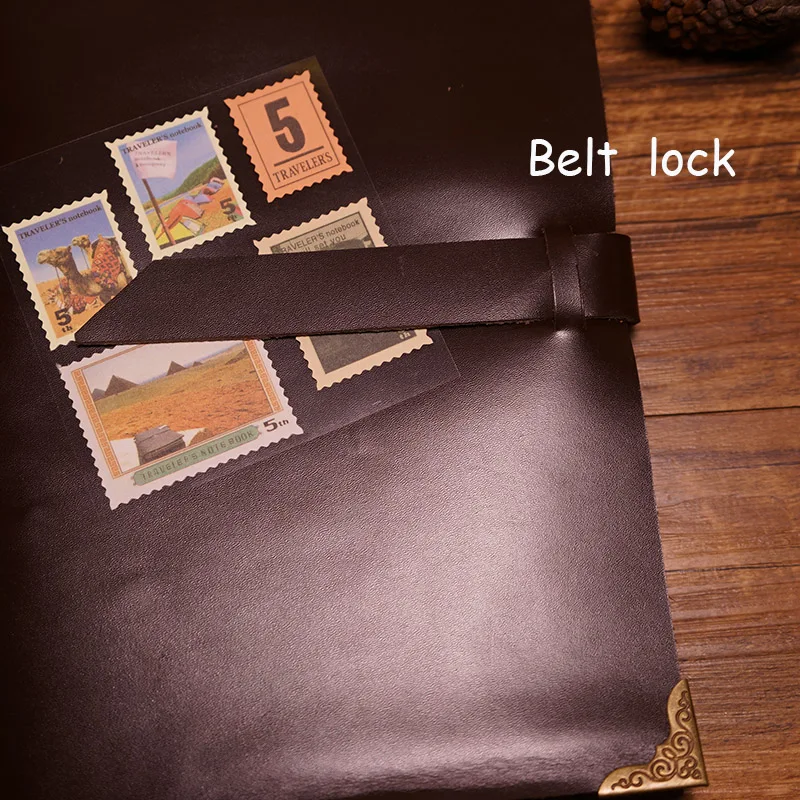 A5 size handmade genuine leather notebook travel journal belt lock 5 color diary spiral filler paper school supplies notebook