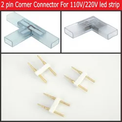 2 pin L T shape  Corner connector middle plug With Copper needle for 110V 220V LED Strip 5050 3014 2835 single color