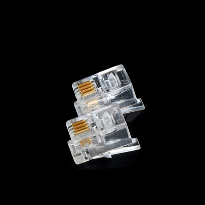 100PCS 4P4C 4 Pins 4 Contacts RJ11 Telephone Modular Plug Jack RJ11 Connector Crystal Head Ethernet Cable Plugs Heads