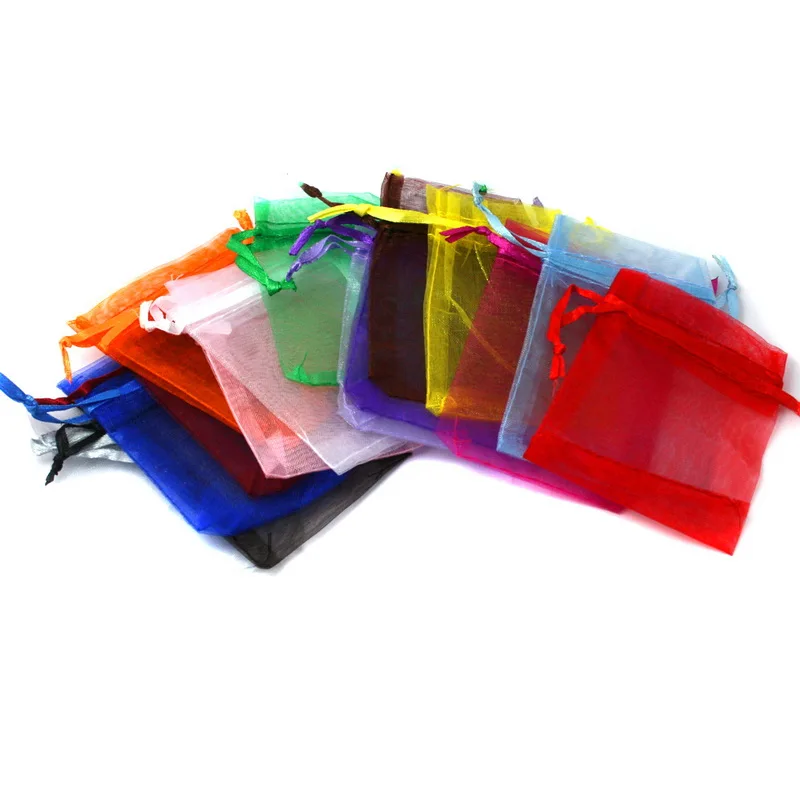 10pcs/bag 15x20/17x23/20x30cm Drawable Organza Jewelry Packaging Display Pouches Bags For DIY Gift Wedding Party Decoration