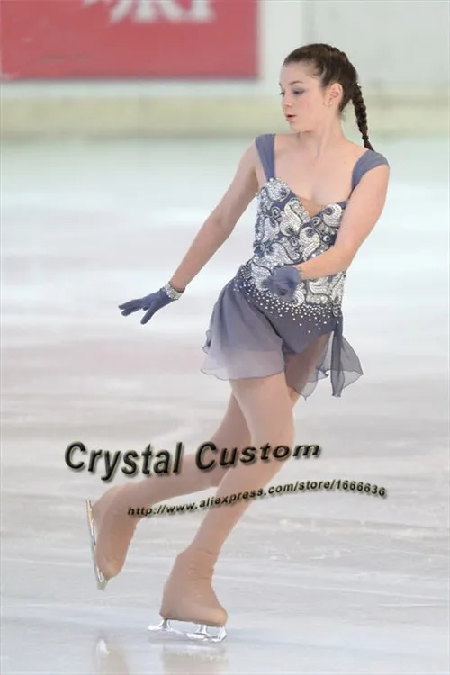 

Gray Ice Figure Skating Dress For Kids Fashion New Brand Competition Figure Skating Dresses Crystal Custom DR3636