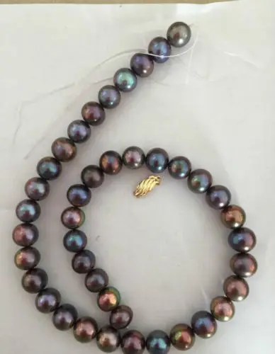 Free shipping  stunning 7.5-8mm tahitian natural black green multicolor pearl necklace 18