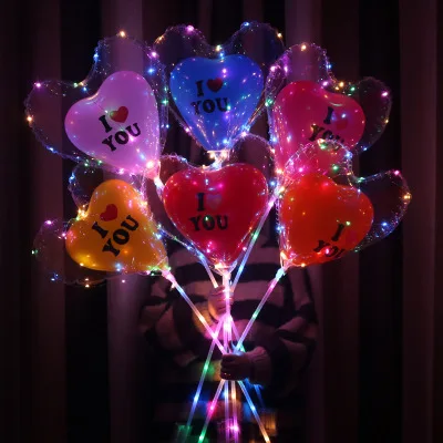 Transparent Heart Shaped Ball LED Light Love Heart Ball in Ball Glow Handheld Birthday decoration balloon 50 set lin4944