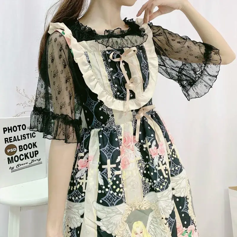 Zomer zachte zus Lolita top jsk Jurk lolita met ruffled trompet mouwen bud zijden gaas blouse top