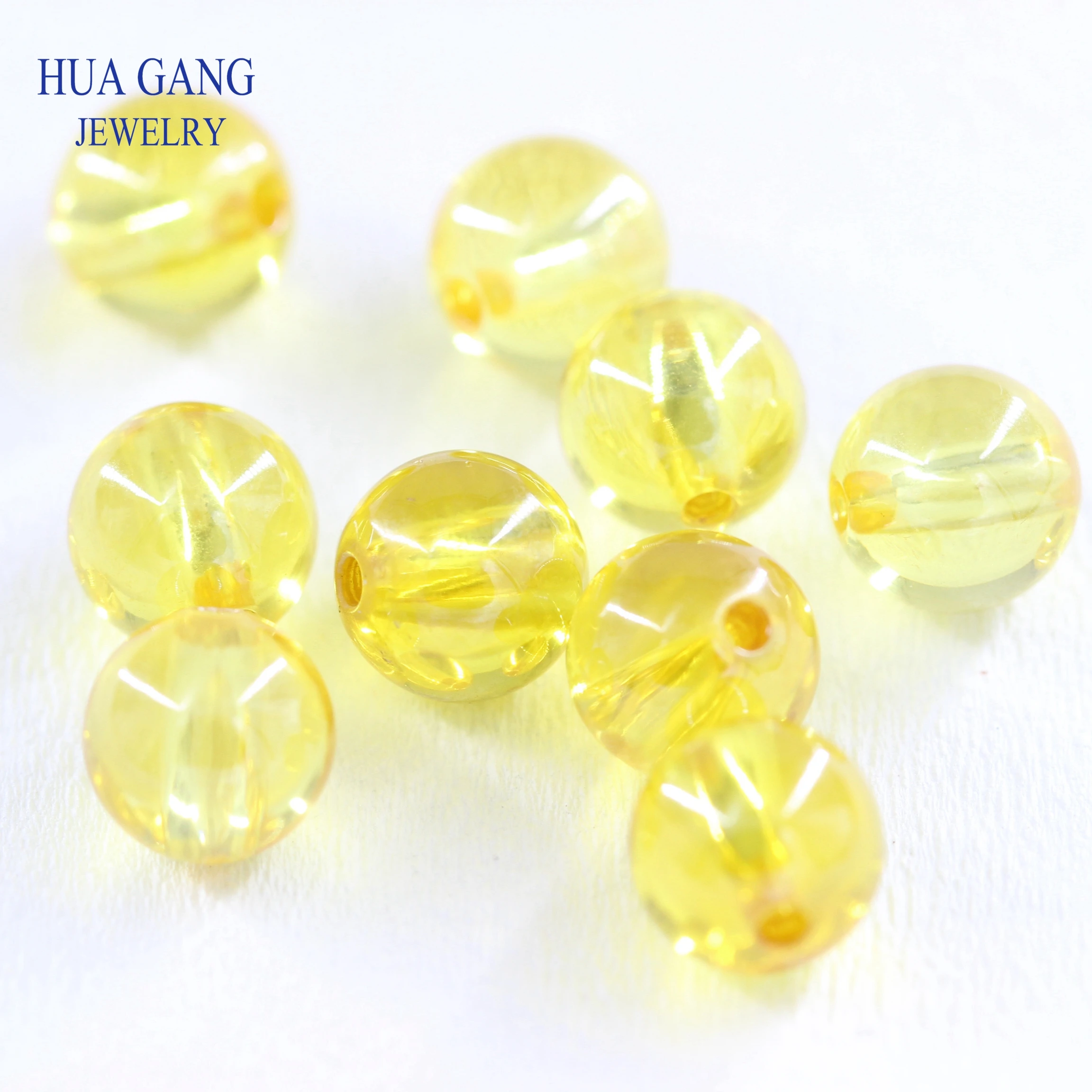 Golden Stone Round Hole CZ Beads Cabochon Cut Synthetic Gems Cubic Zirconia Yellow Bead For Jewelry Making 6mm~12mm Wholesale