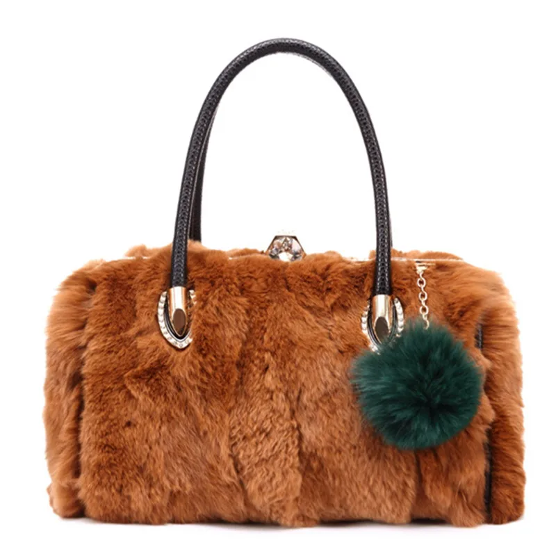 Female winter new real rabbit fur women small handbag fashion lady's shoulder Crossbody bag mini fur diamond messenger hand bags