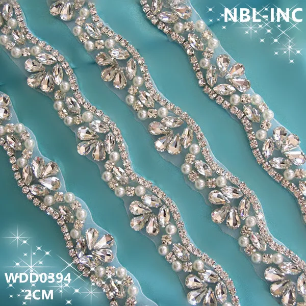 

(10 yards) Wholesale hand sewing bridal beaded silver crystal rhinestone pearl applique trim for wedding dress sash belt WDD0405