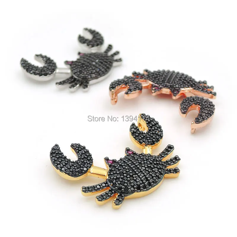 

26*20*4mm Micro Pave Black CZ Crab Charm Of Double Circles Fit For Women As Necklaces Accessory