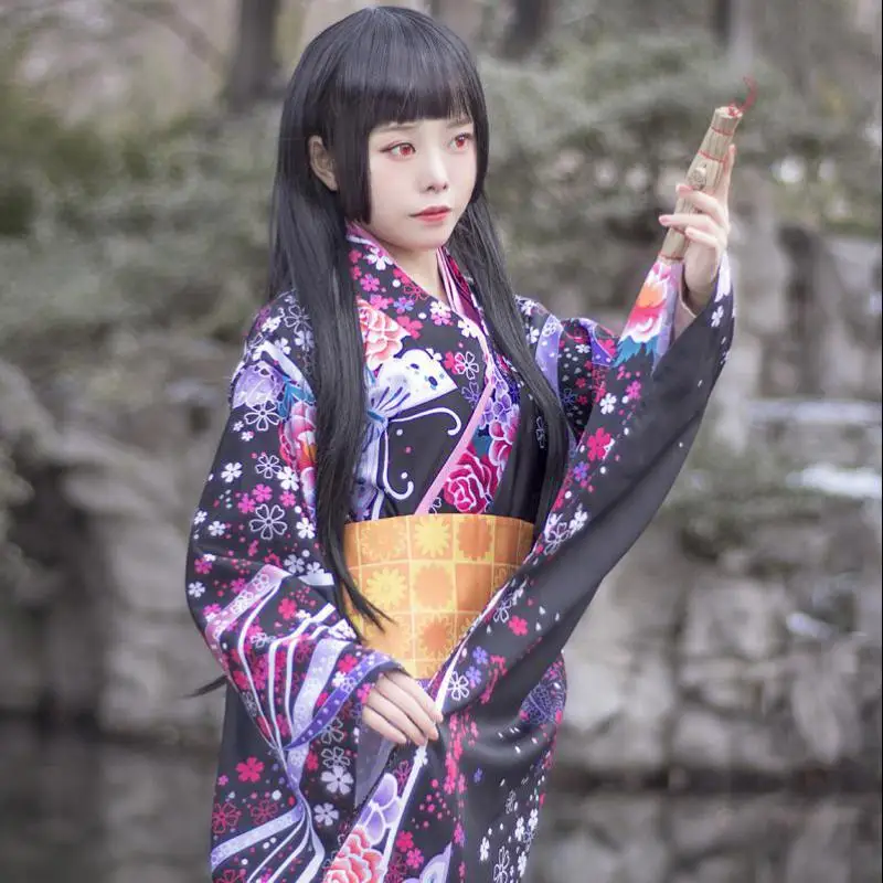Vintage Original Traditie Silk Yukata Jurk Met Obi Japanse Stijl Vrouwen Kimono Badjas Sexy Halloween Cosplay Kostuums S-3XL