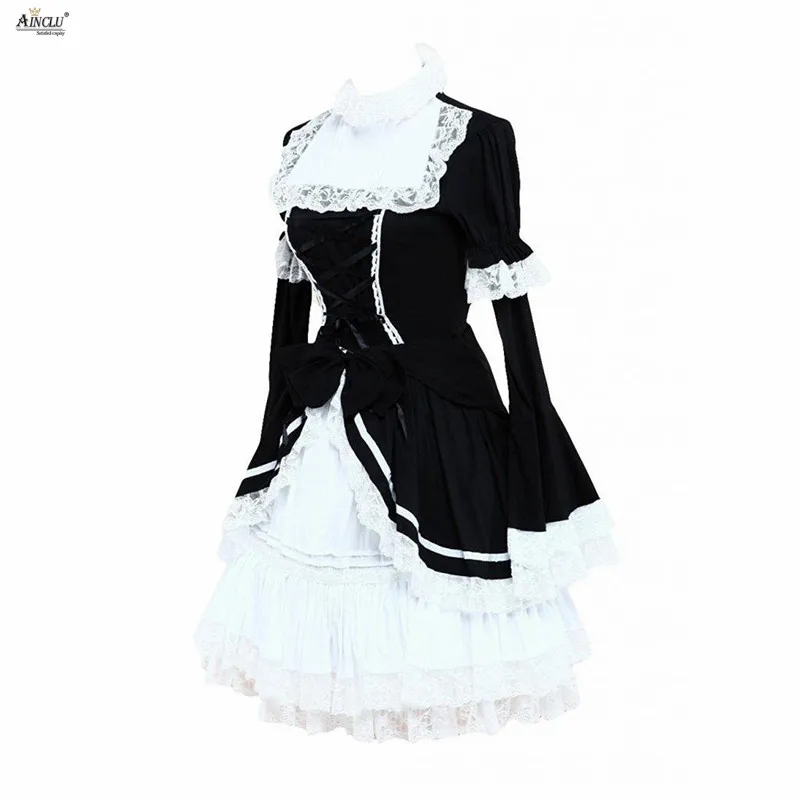 Classic Lolita Dress Womens Cotton Black&White Long Sleeves Cospaly Classic School Vintage Lolita Dress/Supporting Customization