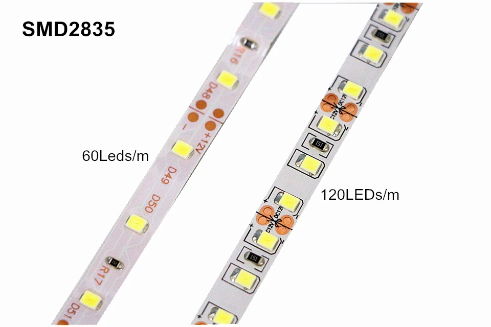 5M/Pack SMD 2835 / 3528 60Leds/m 120Leds/m DC 12V 300LEDs 600LEDs IP20 / IP65 Waterproof White / Warm white LED Strip light