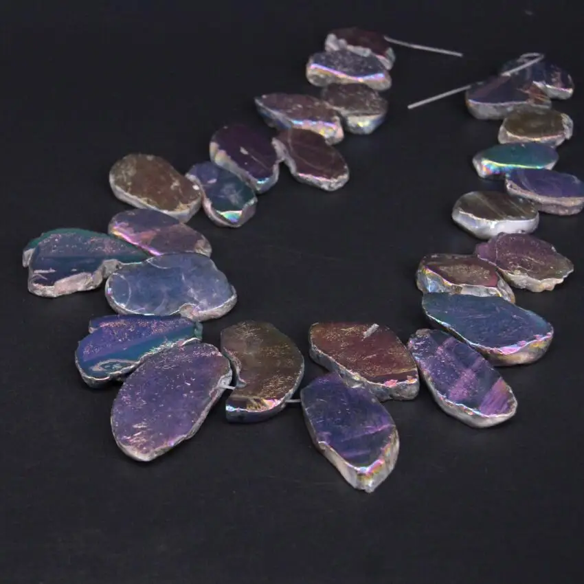 

Approx26PCS/strand Top Drilled Rainbow Blue Titanium Raw Agates Slab Slice Beads,Gems Stone Nugget Pendants Jewelry Making