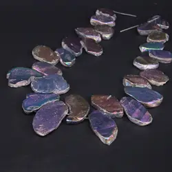 Approx26PCS/strand Top Drilled Rainbow Blue Titanium Raw Agates Slab Slice Beads,Gems Stone Nugget Pendants Jewelry Making