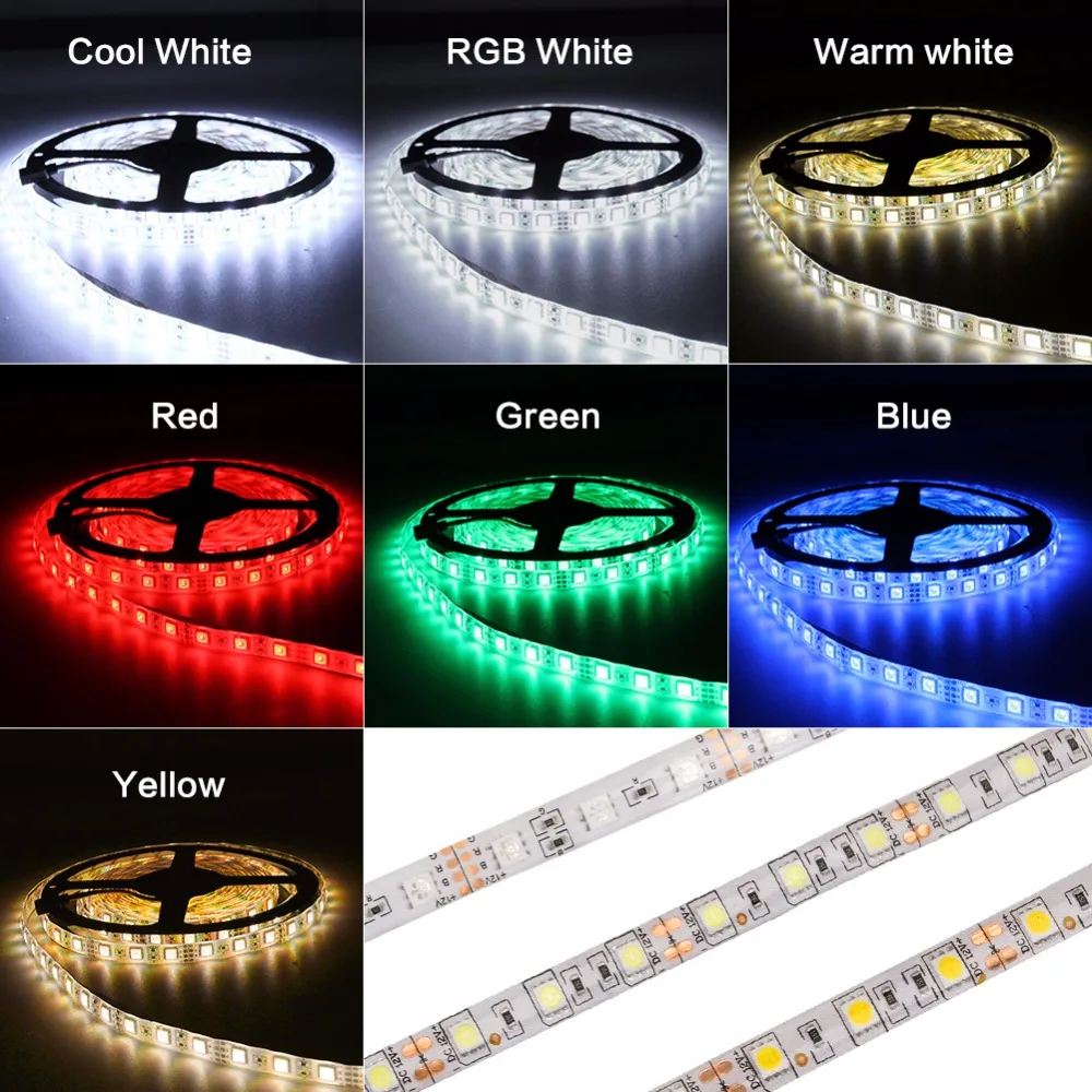 DC 12V LED Strip Light Tape Flexible Diode Ribbon SMD 5050 2835 1M 2M 3M 4M 5M RGB 24Key 44Key Power Remote Waterproof Lighting