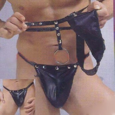 Men Sexy Jockstraps  New Gay Underwears Erotic Men Temptation Sexy Pu Leather Thongs Jocks Straps Black Lingerie G-string