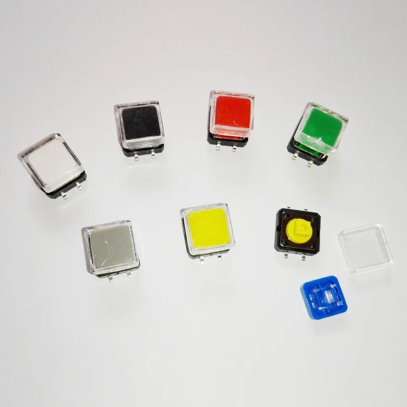 140pcs/lot 12*12*7.3mm SMD Tactile Push Button with colorful Cap and transparent Cover Tact Switches 12x12mm Colorful