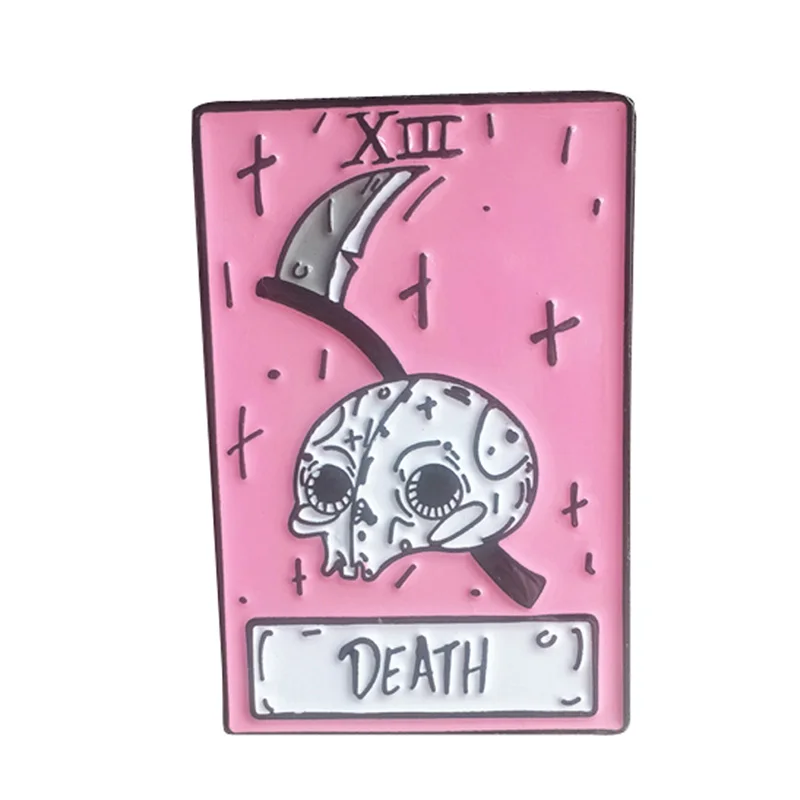 Death tarot card brooches La Mort enamel pin skull skeleton collar badge Gothic horror art gift women coat bags denim jackets