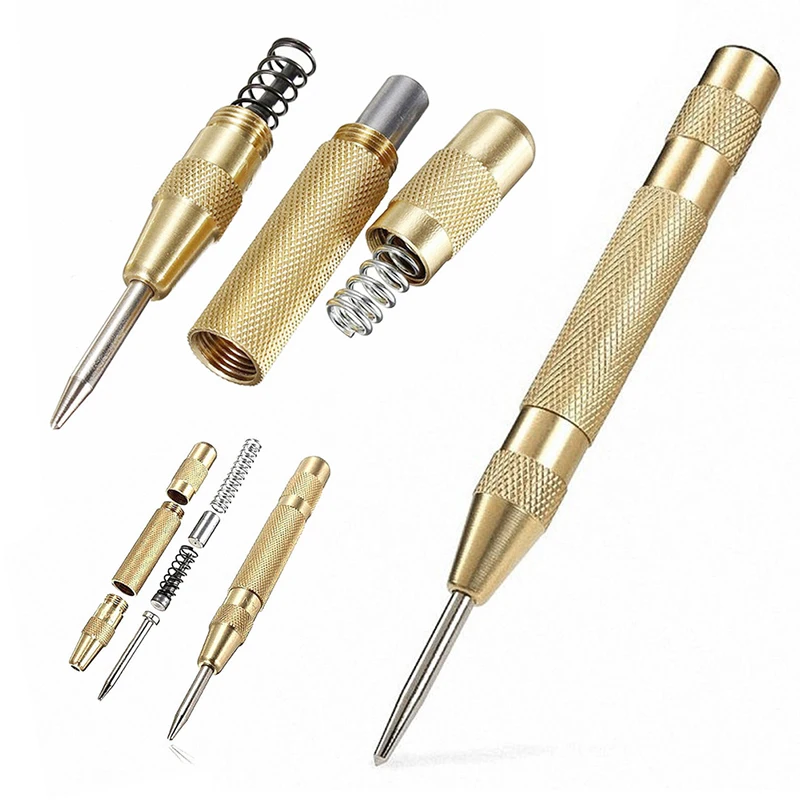 New 5'' Automatic Center Pin Punch Spring Loaded Marking Starting Hole Tool Gold