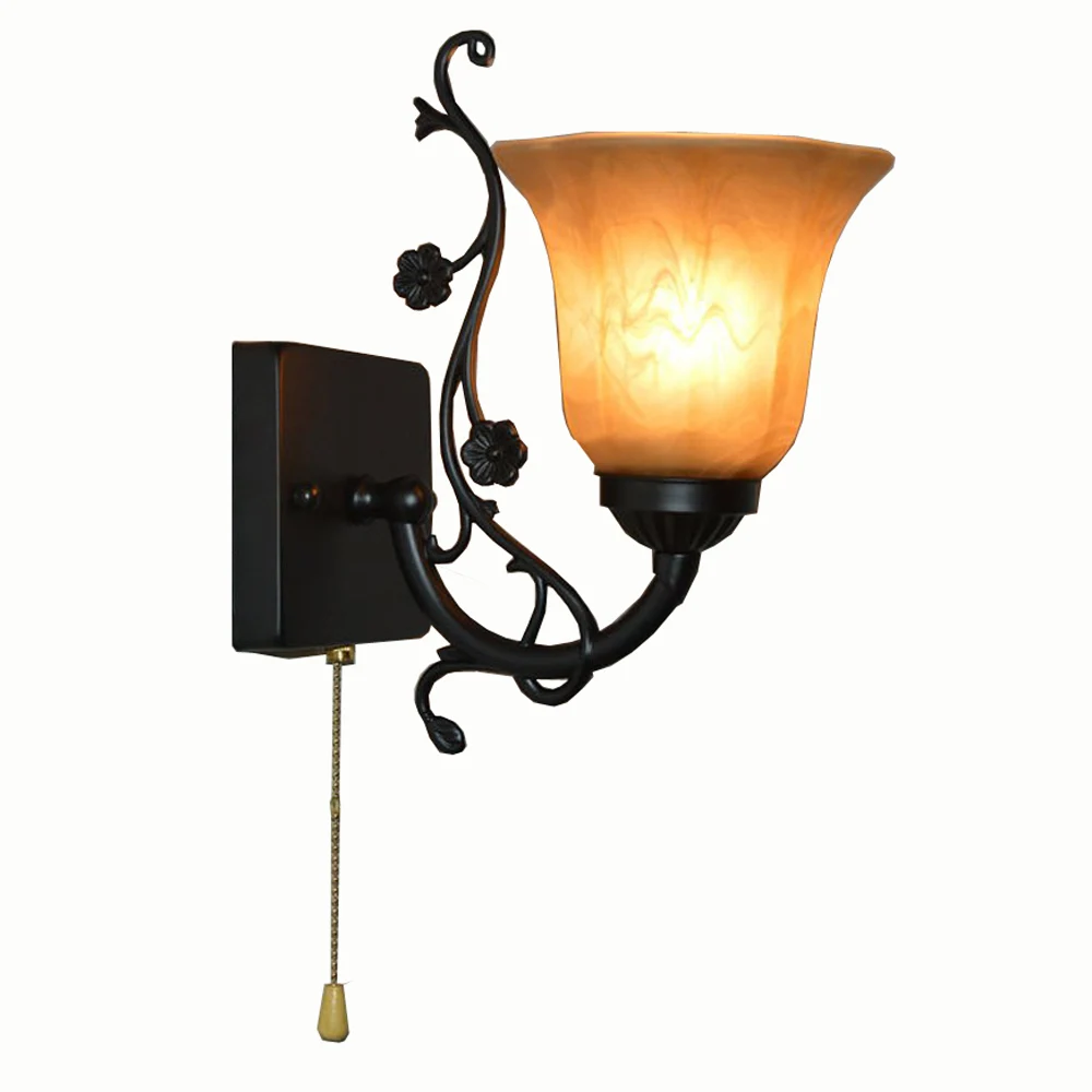Corridor Wall Lamp Retro Industrial Black Pained Glass Lampshade Bedsides Wall Sconces Wash Room Stair Case Wall Lighting lamp