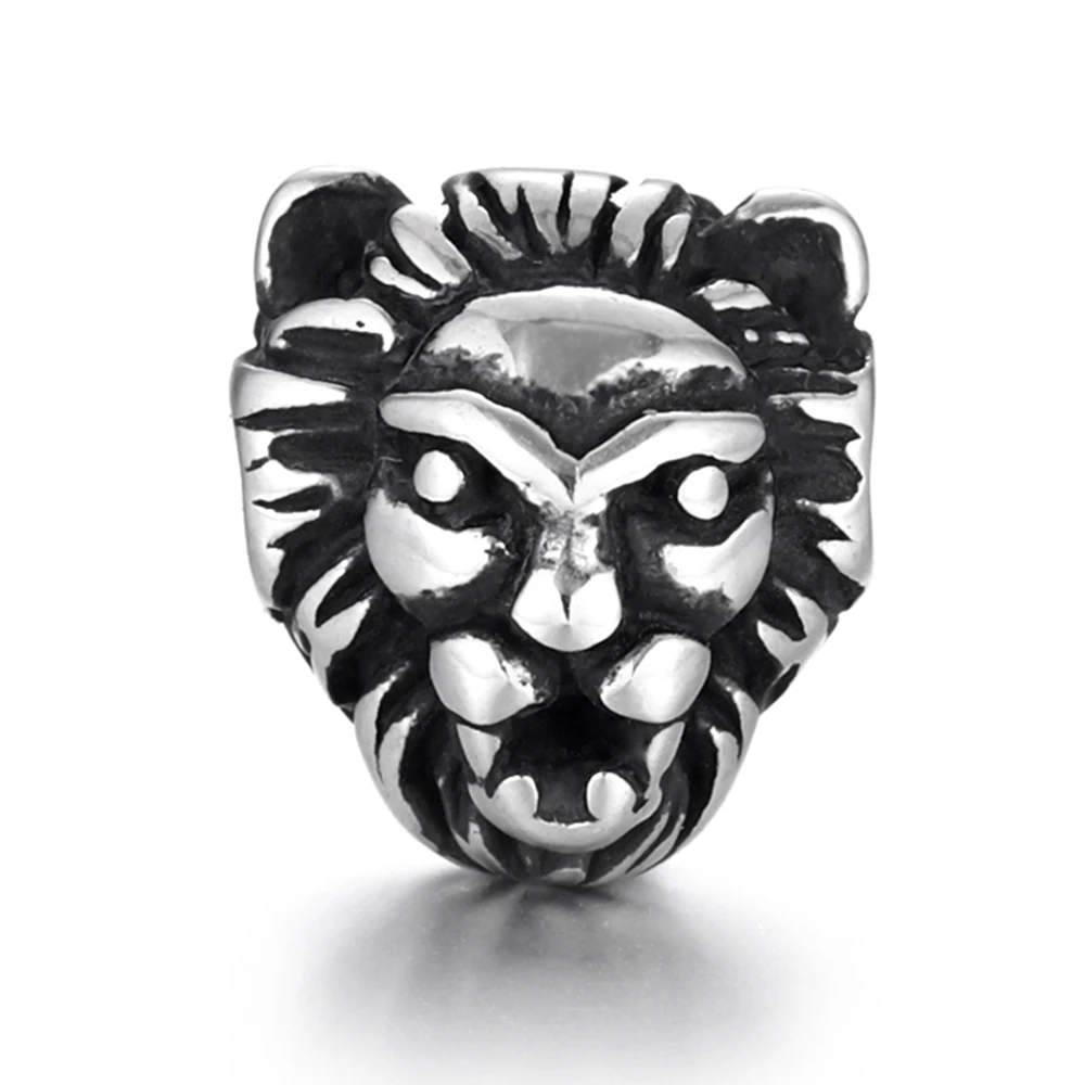 Stainless Steel Lion Head Beads 2mm Hole Blacken Animal Charms for Beaded Bracelet Supplies Handmade DIY Jewelry Making