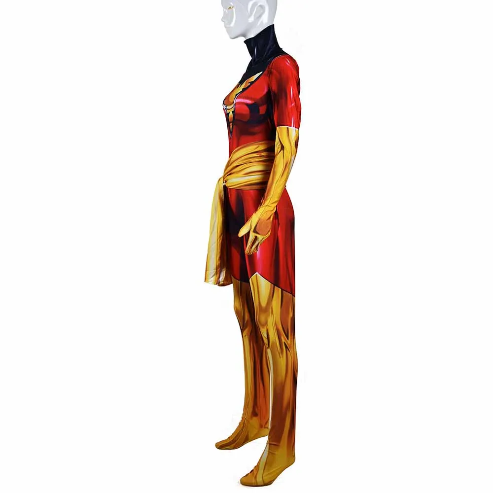 Dark Phoenix Cosplay Costume 3D Female Superhero Cosplay Zentai Suit Bodysuit with Sash