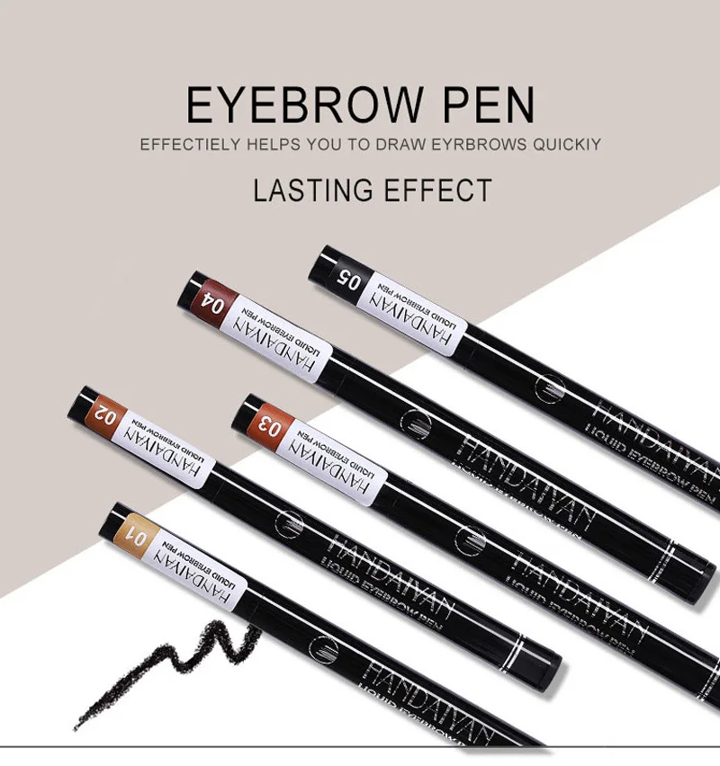 Waterproof HANDAIYAN Liquid eyebrow pen four fork heads easy to wear 5 colors available long-lasting 120pcs/lot DHL Free