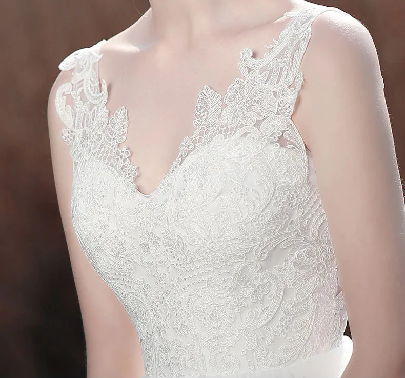 JaneVini-vestidos De novia largos y elegantes De tul con lentejuelas, vestidos De novia con cuello De pico, línea A, color blanco