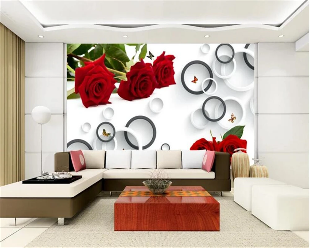 beibehang Three-dimensional decorative silk curtain wallpaper fashion rose 3D circle TV background  wallpaper for walls 3 d