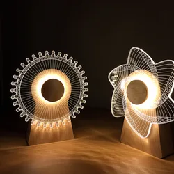 Molino de viento 3D con alimentación USB, luz nocturna, caja de música giratoria de madera, lámpara de mesa de regalo creativo, decoración de escritorio para el hogar