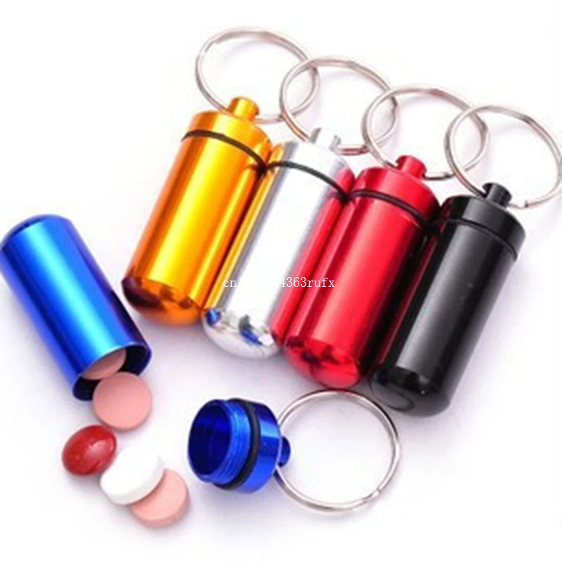 200pcs Aluminum Pill Box Waterproof Case Bottle Drug Holder Container Keychain Medicine Box Storage Boxes