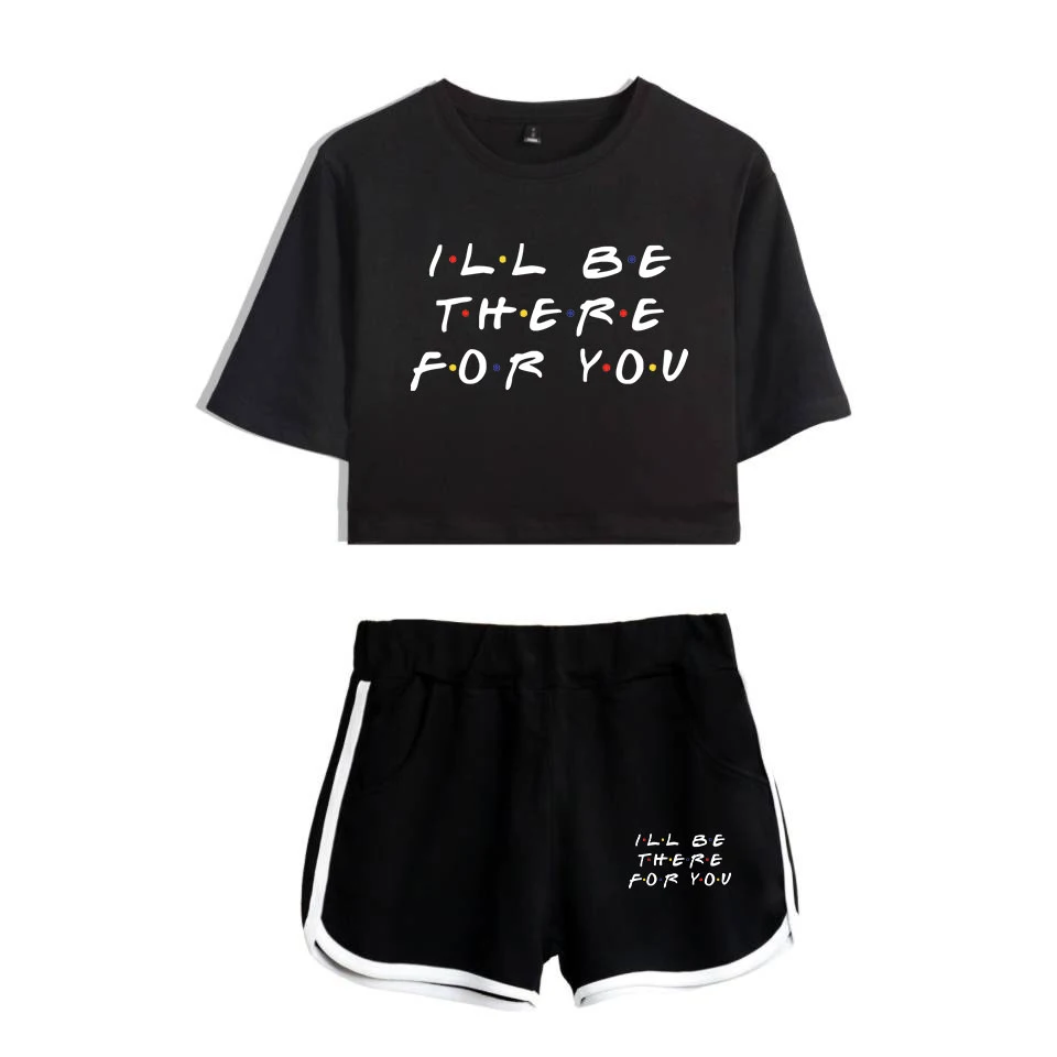 Friends Casual Summer Women's Two Piece Set How You DOIN Print T-Shirt and Womens Shorts Suit Fashion Short Sleeve Tracksuit