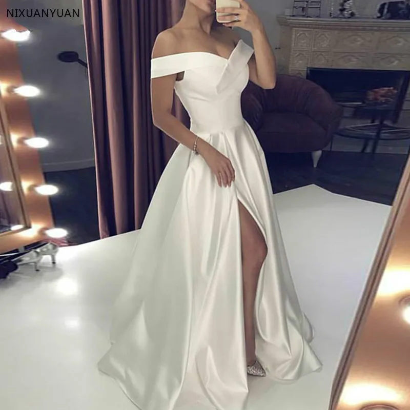 

2023 New A-line Wedding Dresses Sweetheart Korea Satin White Ivory Chapel Train Bridal Dress Custom Made Simple Robe De Mariee