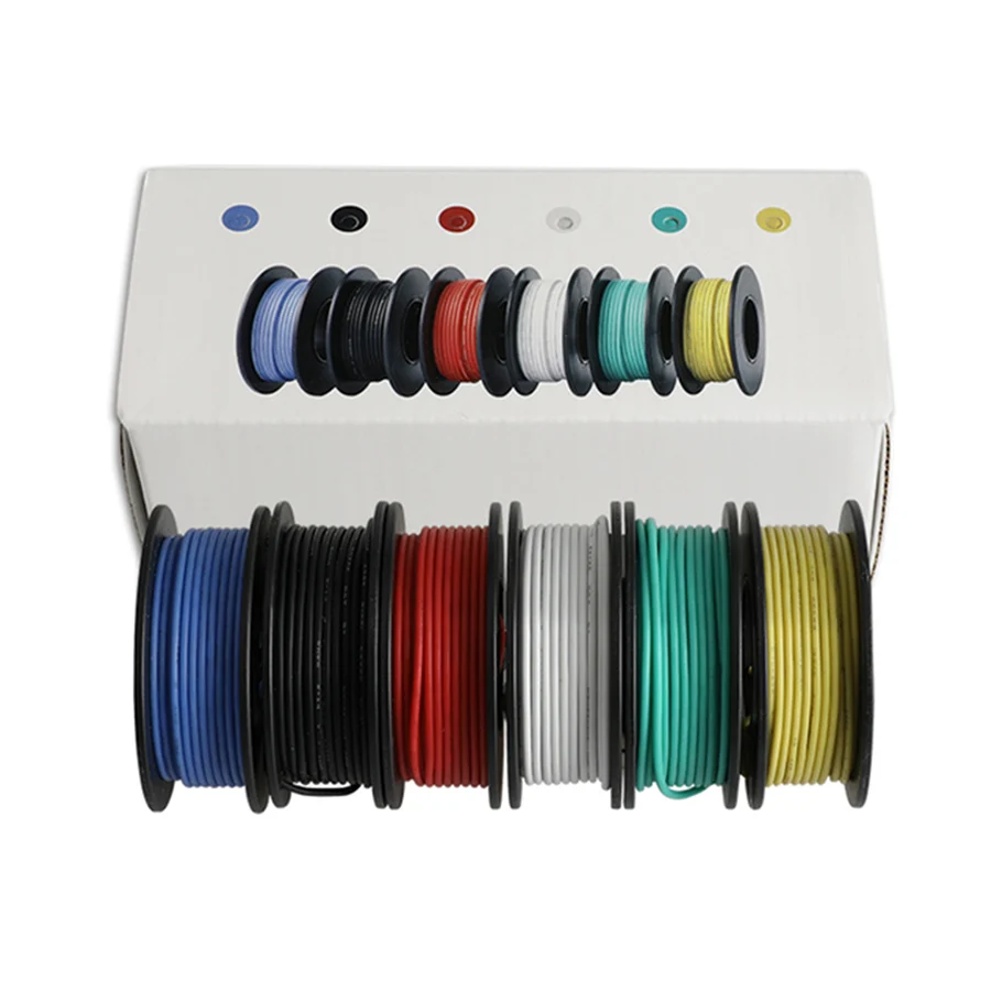 60m Electrical Wire UL3132 22AWG Stranded Hook-up Wire Tinned Copper 300V Soft Silicone Insulator 6 Colors for DIY Toys Lamp