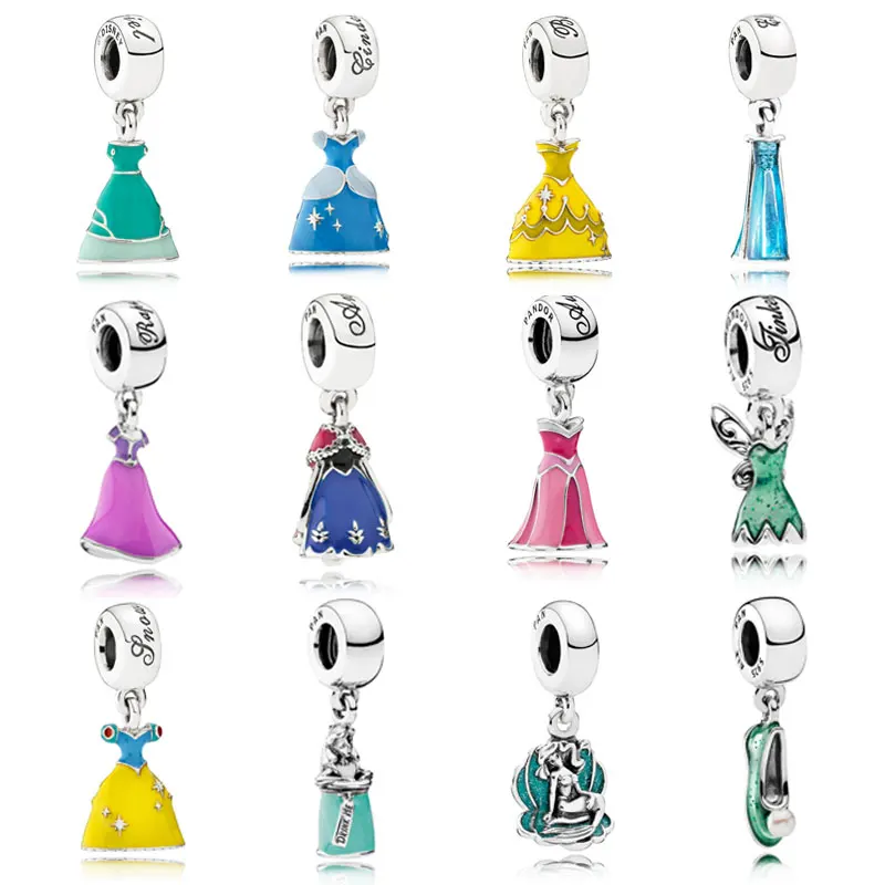 Princess Dress Dangle Charm Fits Fashion Female Jewelry Bracelets For Woman DIY Beads 925 Sterling Silver Jewelry