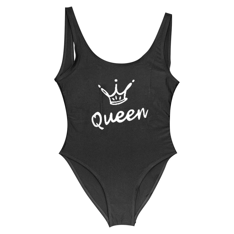 Queen Crown Letter One-piece Swimsuit for Women Sexy Thong Swim Suit One Piece Swimsuit 2018 Female Swimwear Jumpsuit Badpak