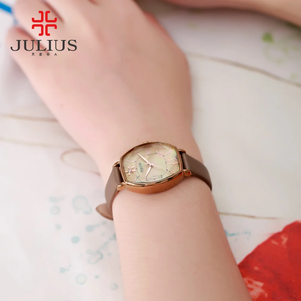 Julius Watches Women Fashion Watch 2017 Spring Brand Luxury Crystal Sparkling Glasses Fashion Leather Strap Quartz Clock JA-920