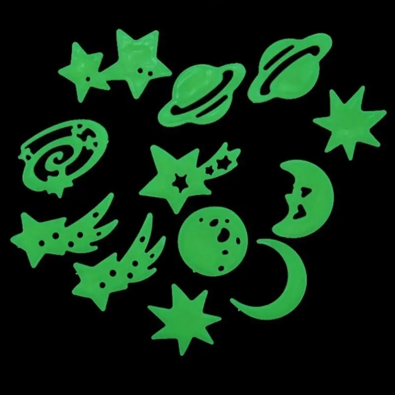 12PCS Fluorescent Stickers Universe Planet Star Glow Dark Luminous Celling Wall Art Home Paste Ceiling Decoration Decal Tags