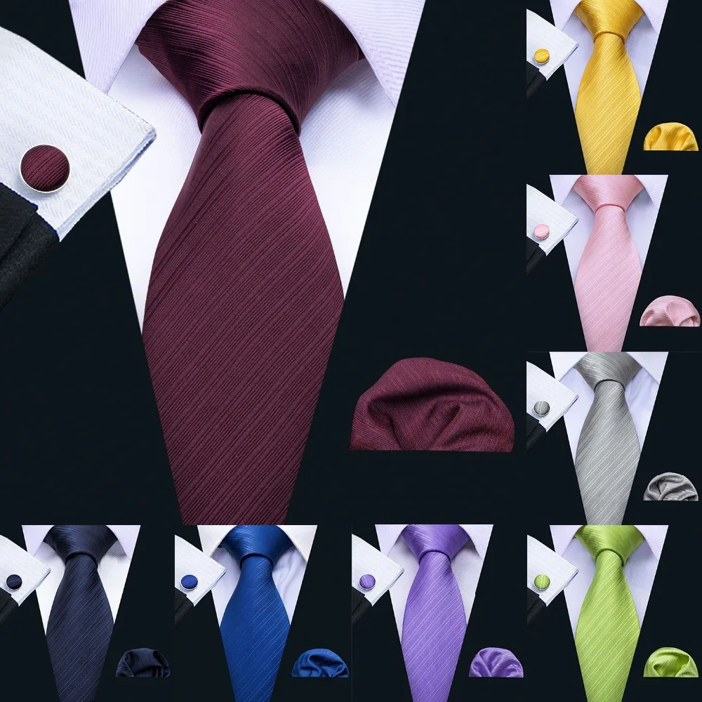 Conjunto de corbatas y pañuelos para hombre, corbatas de seda sólida de 11 colores para boda, negocios, fiesta de novio, Barry.Wang, corbata de