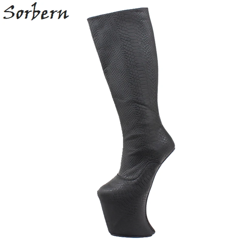 Sorbern Snakeskin Pattern Knee High Heelless Boots Platform High Heeled Crossdresser Shoes Custom Wide Fit Boot Zip Up Lady Boot