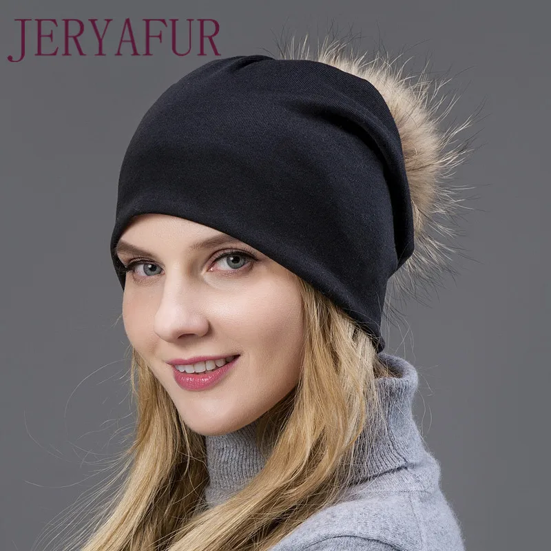 New Hot Sale Fashion Women's Spring and Autumn Windproof Dust Thin Caps with Fox Fur or Raccoon Fur Pompom on The Top Caps